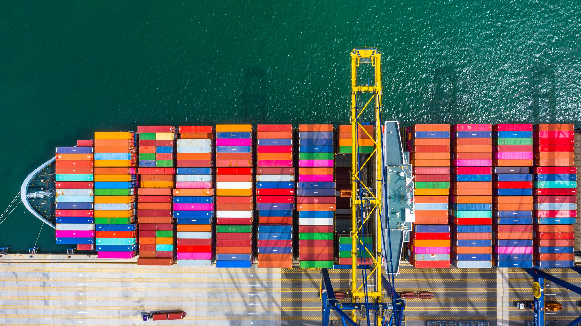 Container ship global business freight import export logistic transportation.